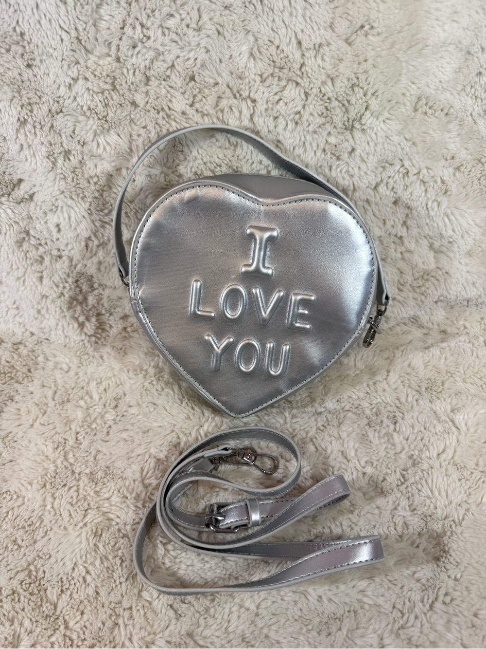 Silver Heart Crossbody Bag with "I LOVE YOU" Embossing